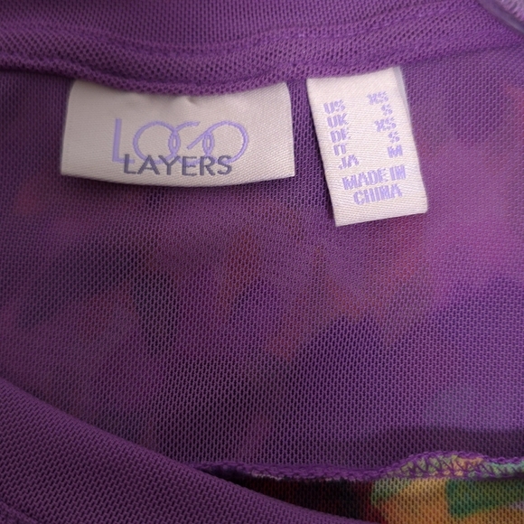 LOGO Layers by Lori Goldstein Printed Sheer Mesh w/Solid Details Purple XS - Picture 8 of 10